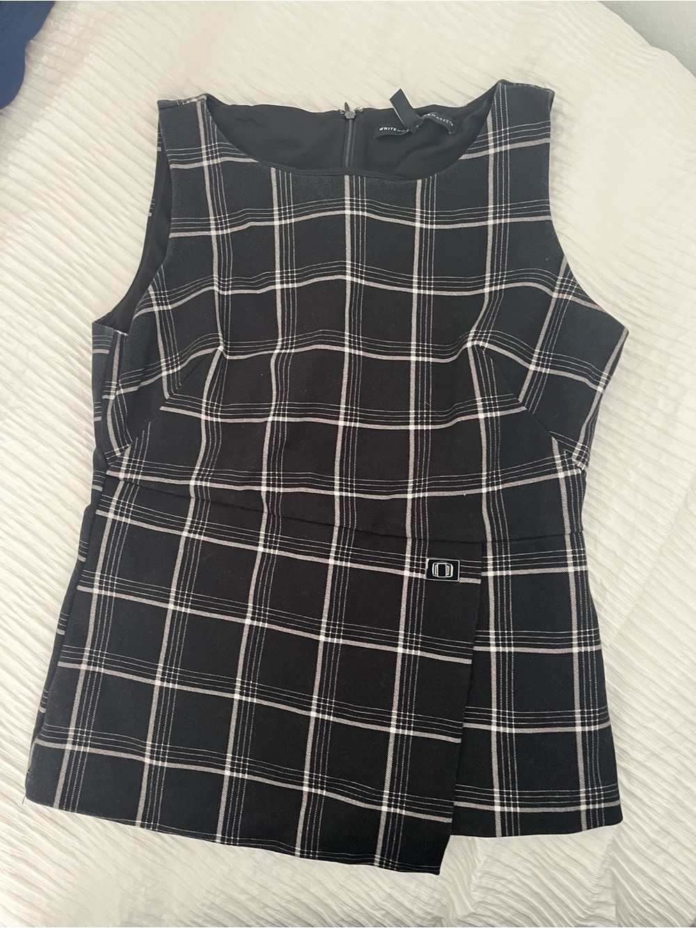 White House Black Market Black and White Plaid Peplum Top